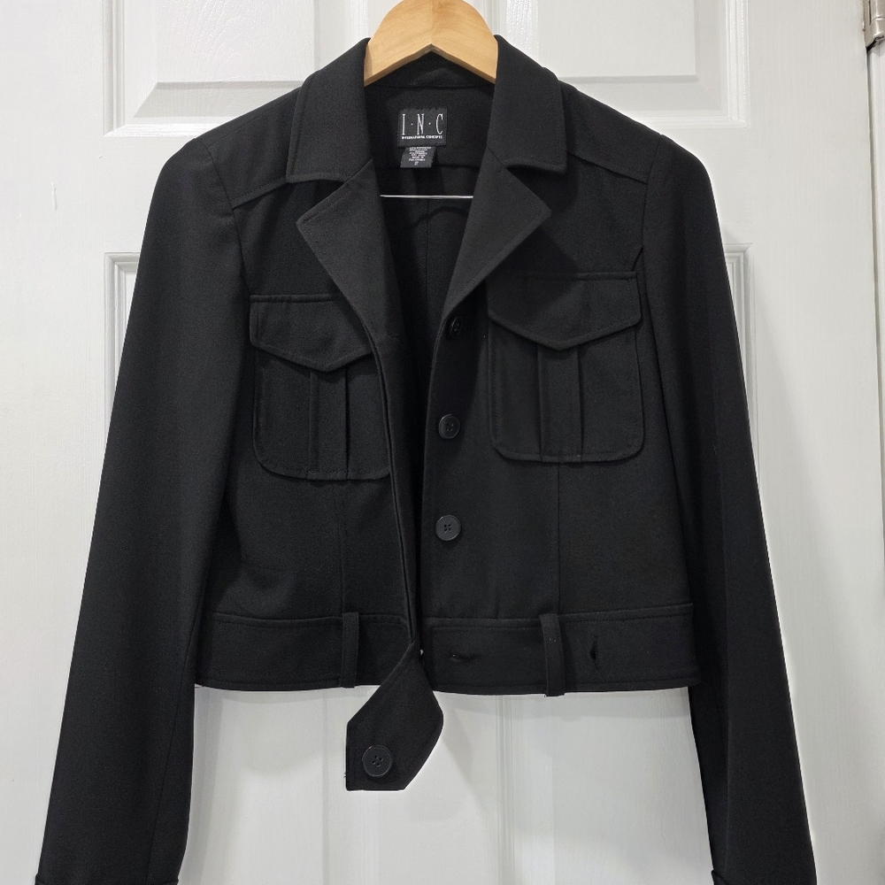 INC International Concepts Black 2-Piece Cropped Jacket & Skirt Suit Size 2 - Picture 5 of 16